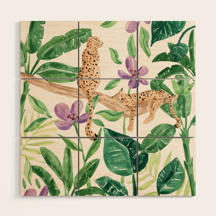 Leopards in the Jungle Wood Wall Art Gallery Image 1