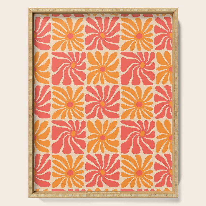 Vintage hippie flower art pattern Serving Tray Gallery Image 1