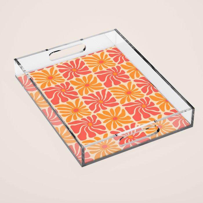 Vintage hippie flower art pattern Acrylic Tray Gallery Image 1
