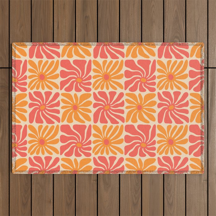 Vintage hippie flower art pattern Outdoor Rug Gallery Image 1