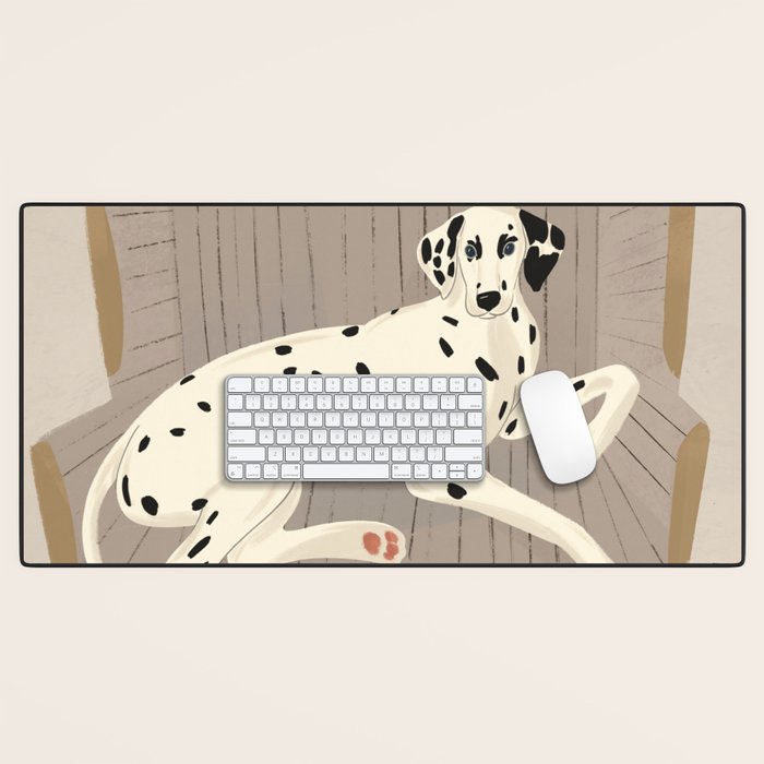 Portrait of a dog on a striped chair Desk Mat Gallery Image 1