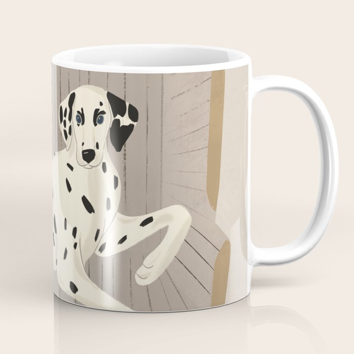 Portrait of a dog on a striped chair Coffee Mug Gallery Image 1