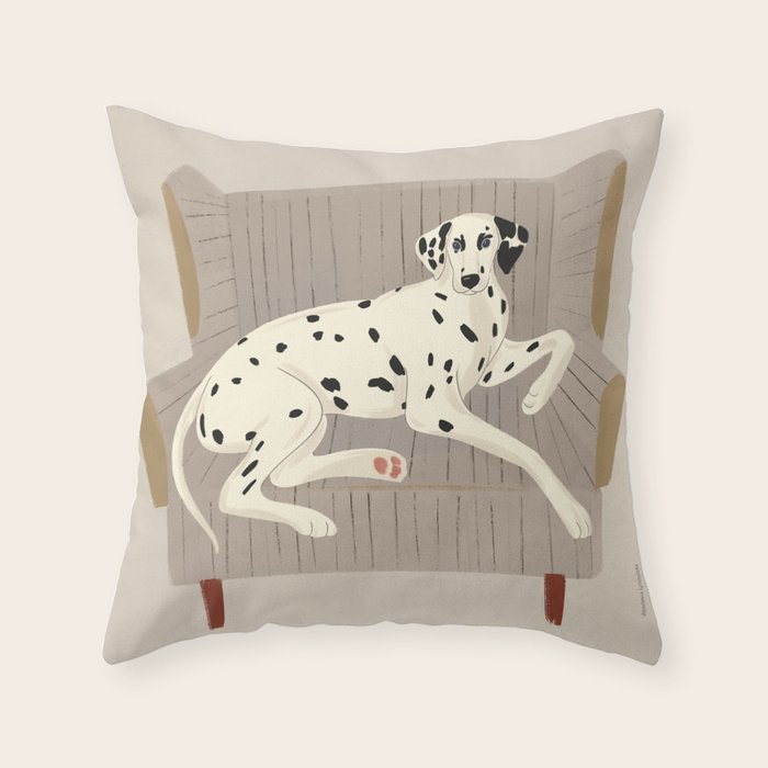 Portrait of a dog on a striped chair Throw Pillow Gallery Image 1