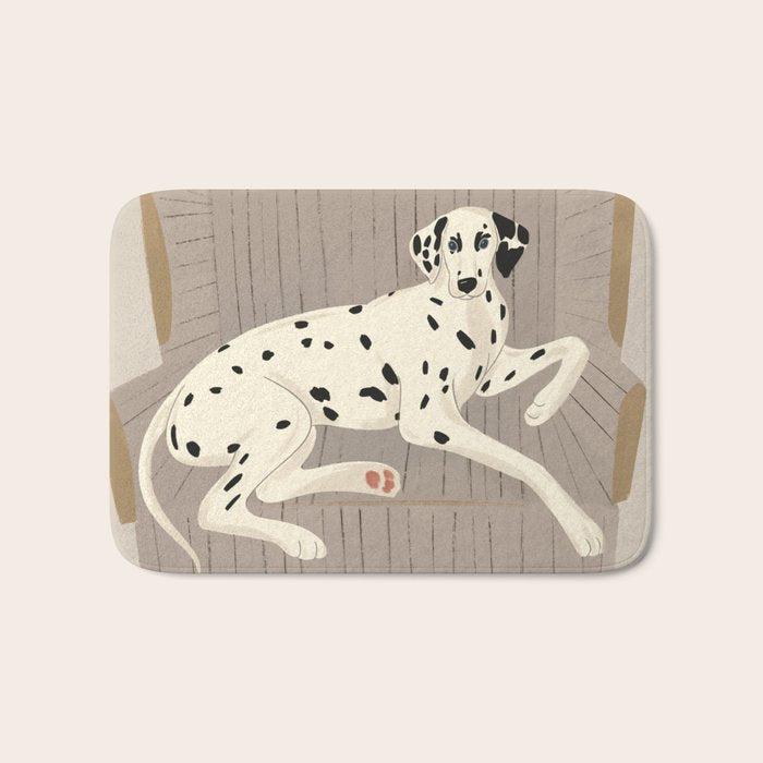 Portrait of a dog on a striped chair Bath Mat Gallery Image 1