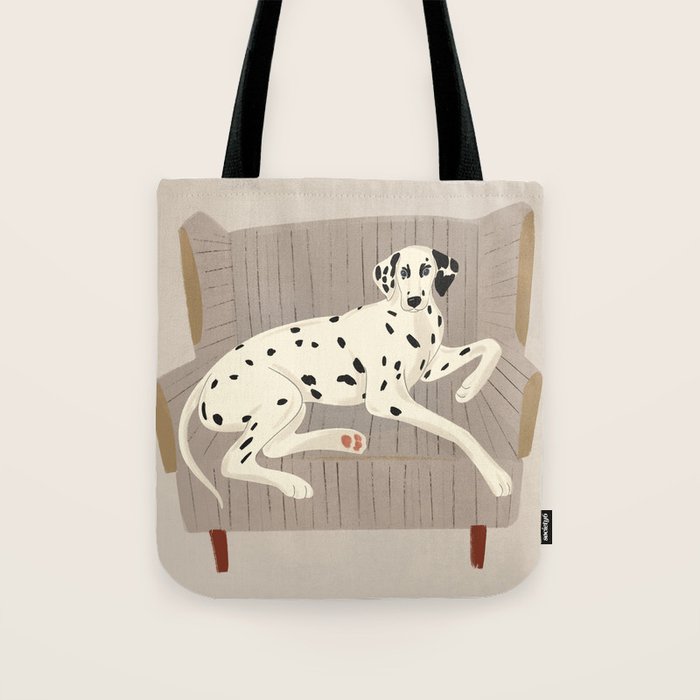 Portrait of a dog on a striped chair Tote Bag Gallery Image 1