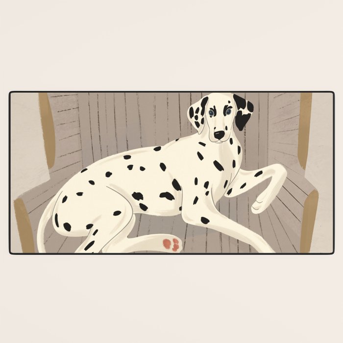 Portrait of a dog on a striped chair Desk Mat Gallery Image 3