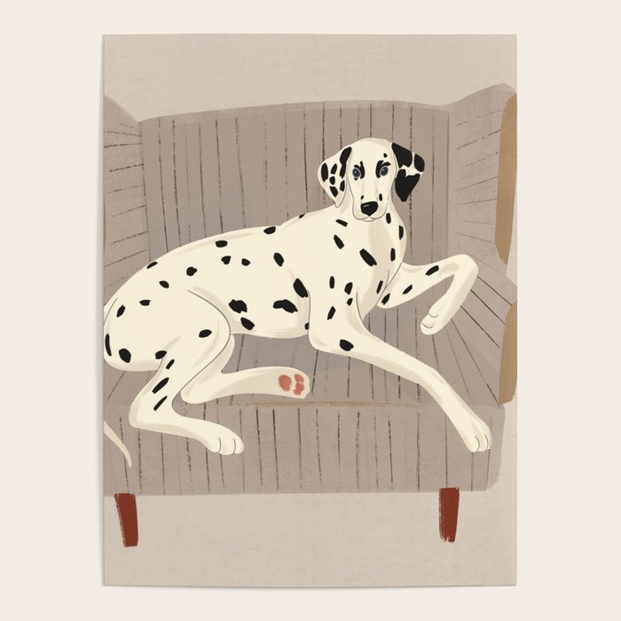 Portrait of a dog on a striped chair Poster Gallery Image 1