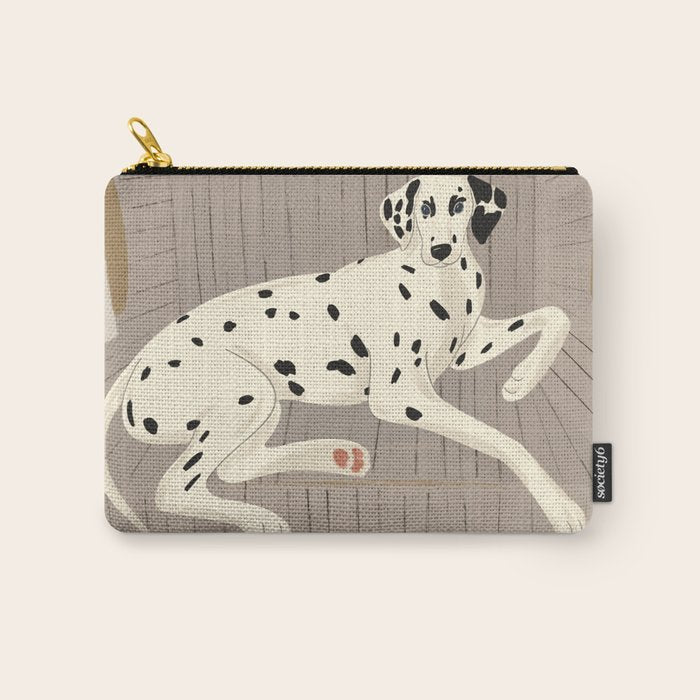 Portrait of a dog on a striped chair Carry All Pouch Gallery Image 1