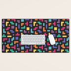 Tetris bricks jewel tones on black pattern Desk Mat Gallery Image 1