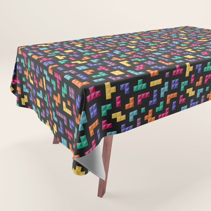Tetris bricks jewel tones on black pattern Tablecloth Gallery Image 1