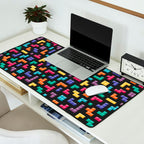 Tetris bricks jewel tones on black pattern Desk Mat Gallery Image 2
