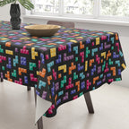 Tetris bricks jewel tones on black pattern Tablecloth Gallery Image 3