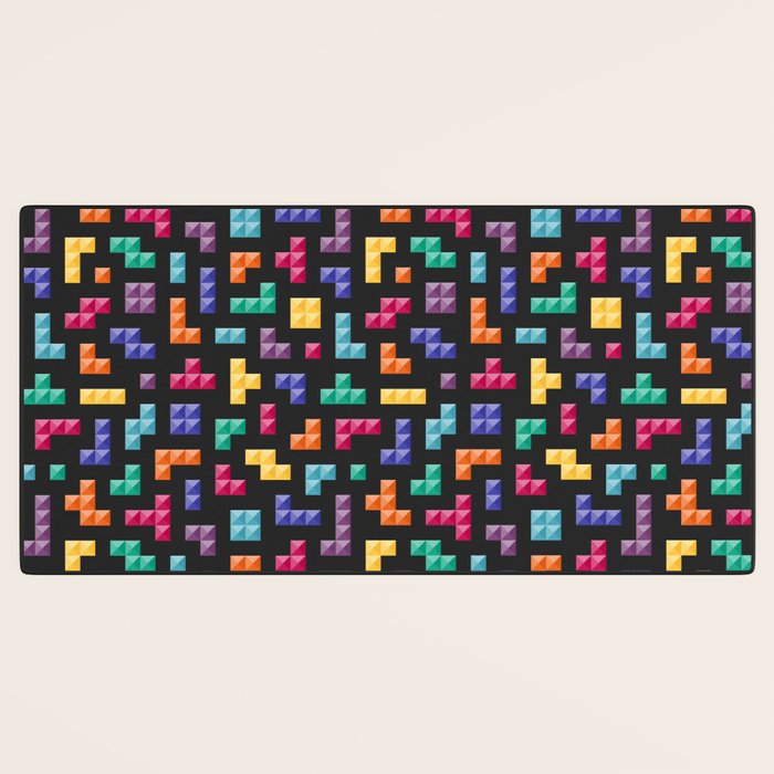 Tetris bricks jewel tones on black pattern Desk Mat Gallery Image 3