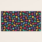 Tetris bricks jewel tones on black pattern Desk Mat Gallery Image 3