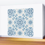 Folk Art Shapes Block Print - Blue Wall Mural Gallery Image 2