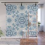 Folk Art Shapes Block Print - Blue Wall Mural Gallery Image 1