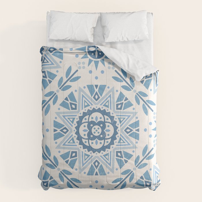 Folk Art Shapes Block Print - Blue Comforter Gallery Image 6