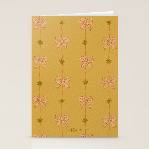 Cute Hair Bows & Stars in Yellow Ochre & Peach Stationery Card Gallery Image 2