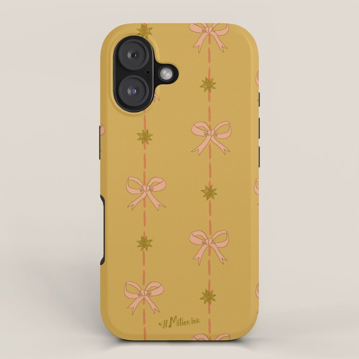 Cute Hair Bows & Stars in Yellow Ochre & Peach iPhone Case Gallery Image 1