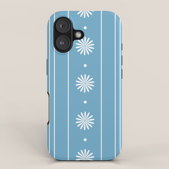 Daisy Stripes Pattern in Light Blue and White iPhone Case Gallery Image 1
