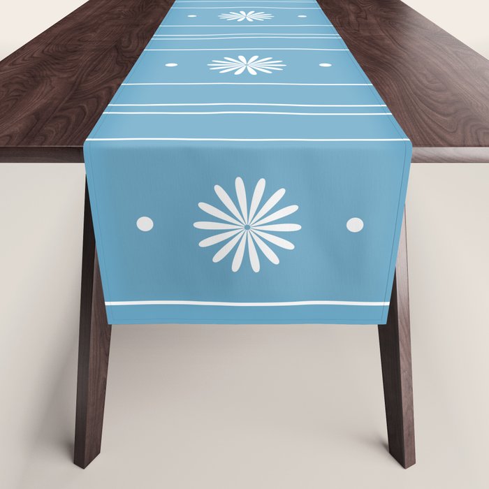 Daisy Stripes Pattern in Light Blue and White Table Runner Gallery Image 1