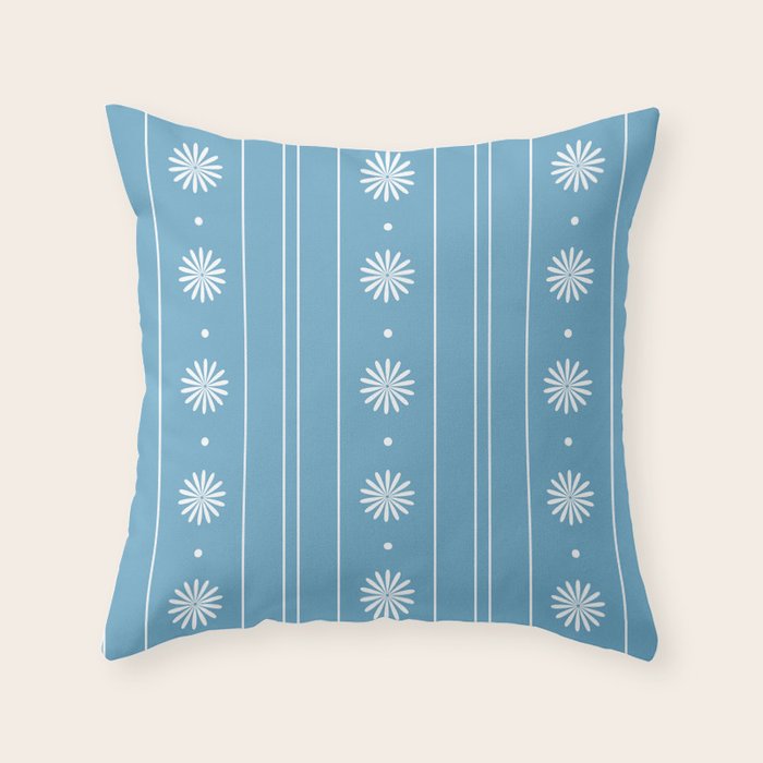 Daisy Stripes Pattern in Light Blue and White Throw Pillow Gallery Image 6