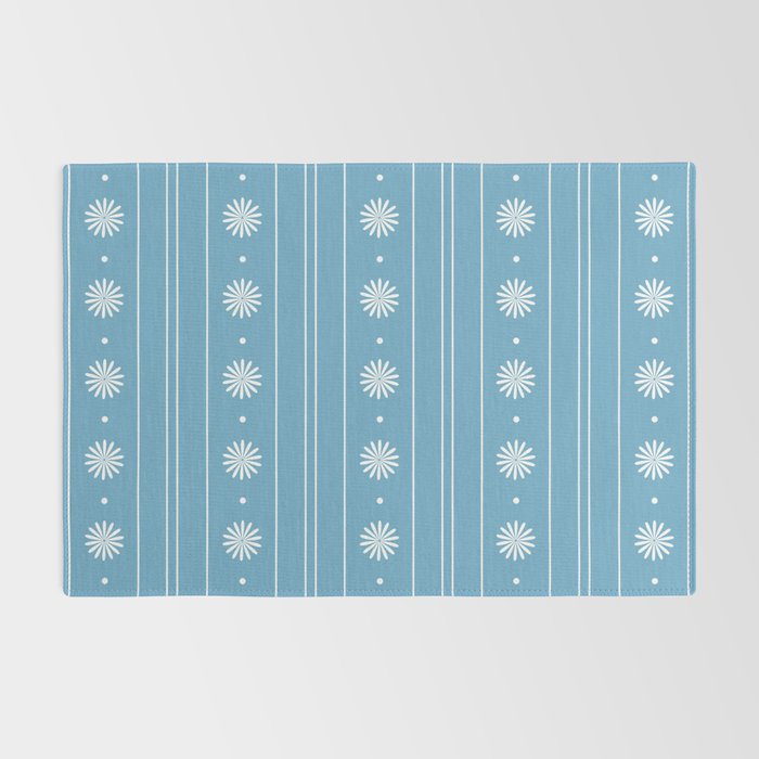 Daisy Stripes Pattern in Light Blue and White Rug Gallery Image 2