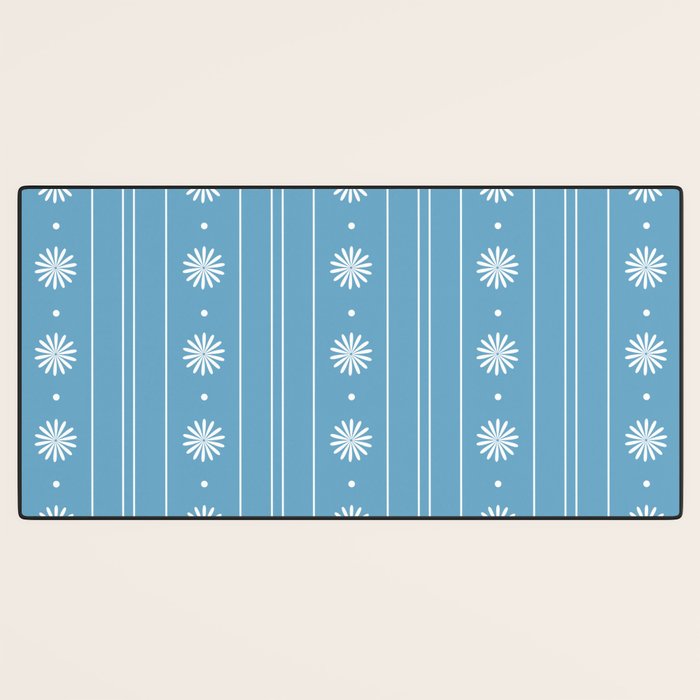 Daisy Stripes Pattern in Light Blue and White Desk Mat Gallery Image 3