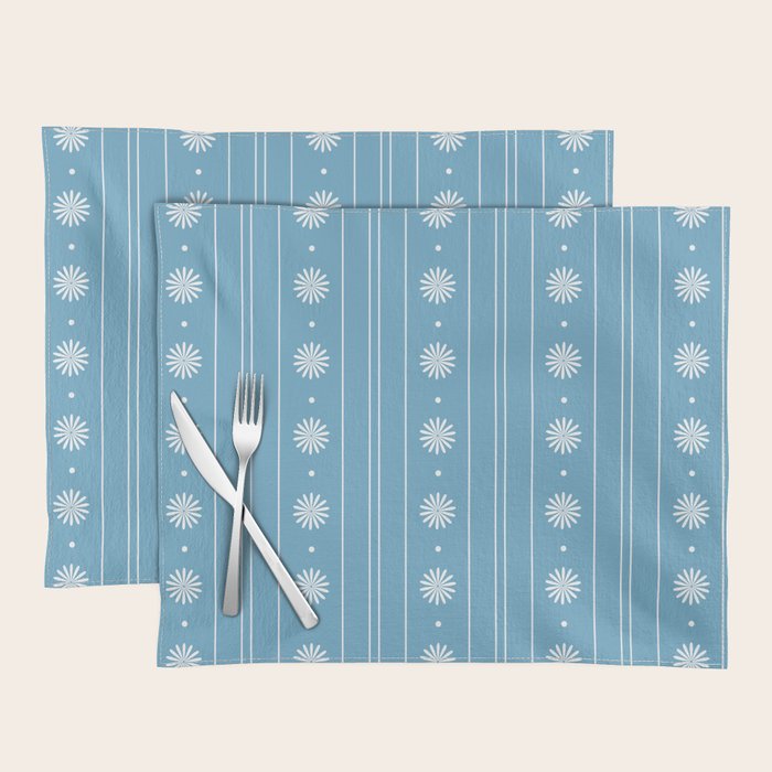 Daisy Stripes Pattern in Light Blue and White Placemat Gallery Image 1