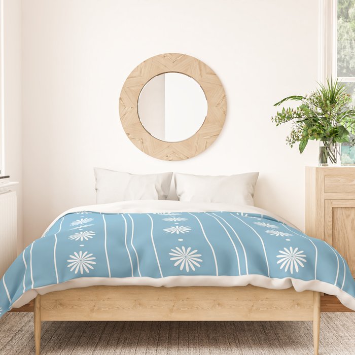Daisy Stripes Pattern in Light Blue and White Duvet Cover Gallery Image 3