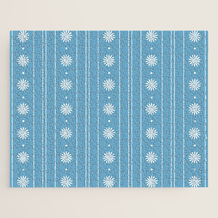 Daisy Stripes Pattern in Light Blue and White Jigsaw Puzzle Gallery Image 1