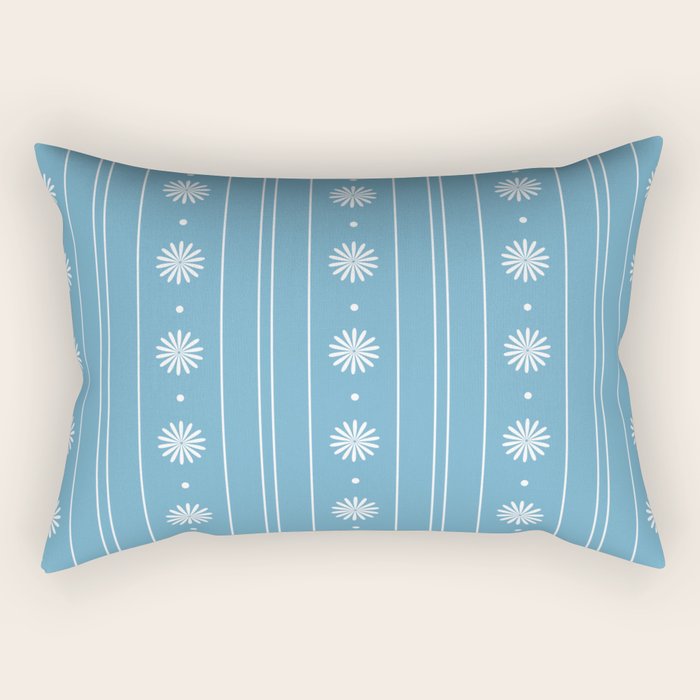 Daisy Stripes Pattern in Light Blue and White Rectangular Pillow Gallery Image 2