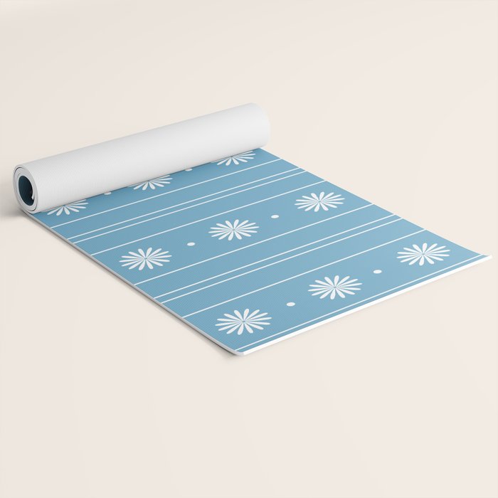 Daisy Stripes Pattern in Light Blue and White Yoga Mat Gallery Image 2