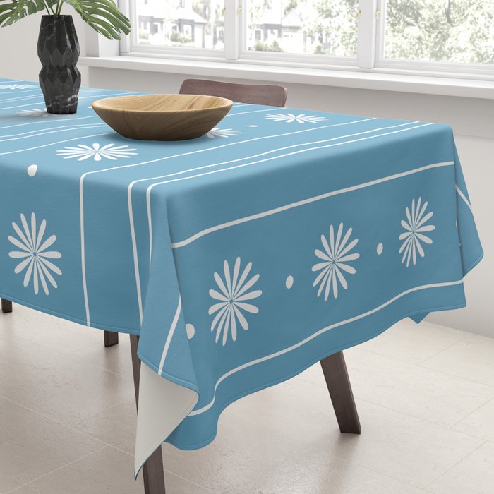 Daisy Stripes Pattern in Light Blue and White Tablecloth Gallery Image 3