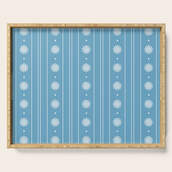 Daisy Stripes Pattern in Light Blue and White Serving Tray Gallery Image 1