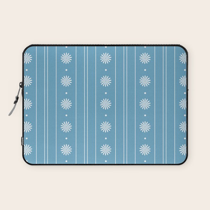 Daisy Stripes Pattern in Light Blue and White Laptop Sleeve Gallery Image 1