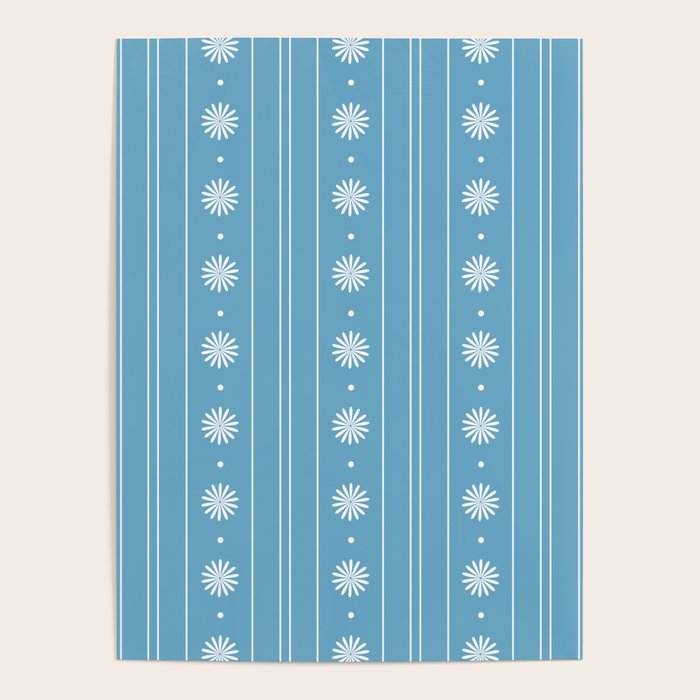 Daisy Stripes Pattern in Light Blue and White Poster Gallery Image 4