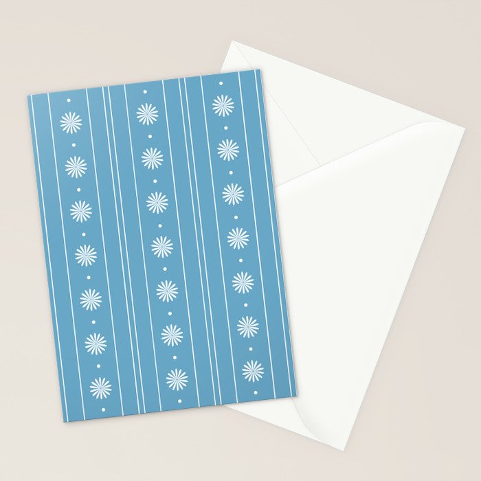 Daisy Stripes Pattern in Light Blue and White Stationery Card Gallery Image 2