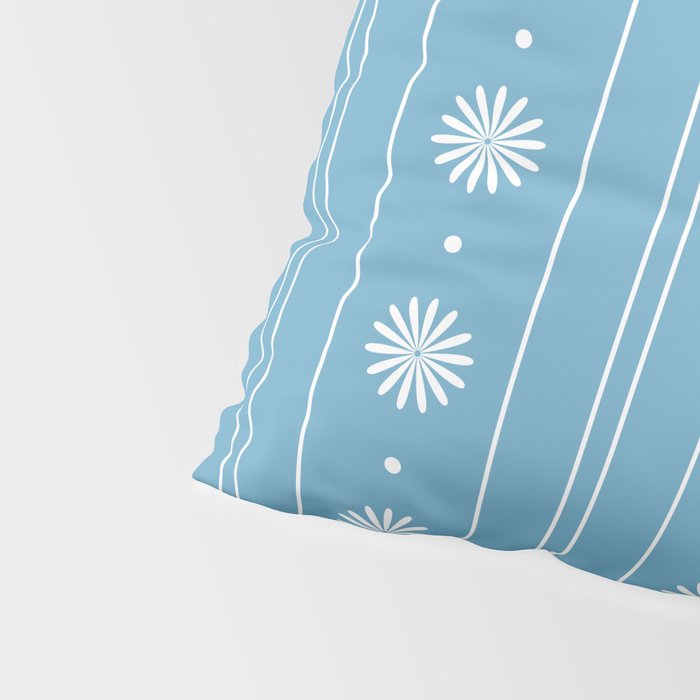 Daisy Stripes Pattern in Light Blue and White Pillow Sham Gallery Image 4