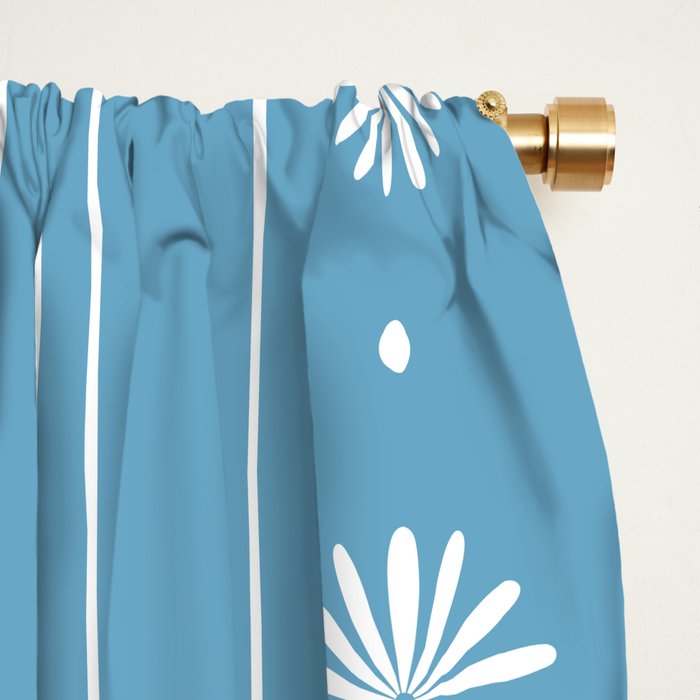 Daisy Stripes Pattern in Light Blue and White Window Curtain Gallery Image 2