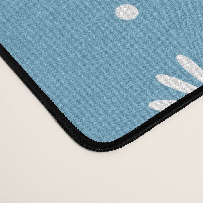 Daisy Stripes Pattern in Light Blue and White Desk Mat Gallery Image 4
