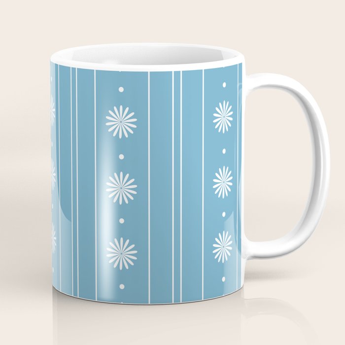 Daisy Stripes Pattern in Light Blue and White Coffee Mug Gallery Image 1