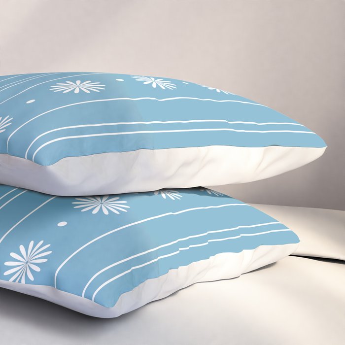 Daisy Stripes Pattern in Light Blue and White Pillow Sham Gallery Image 3