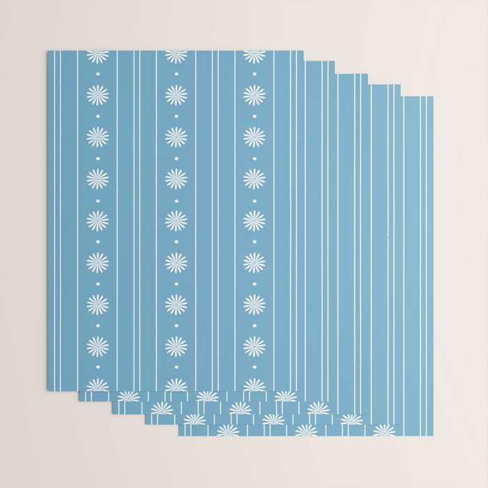 Daisy Stripes Pattern in Light Blue and White Wrapping Paper Gallery Image 3