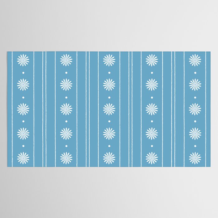 Daisy Stripes Pattern in Light Blue and White Tablecloth Gallery Image 2