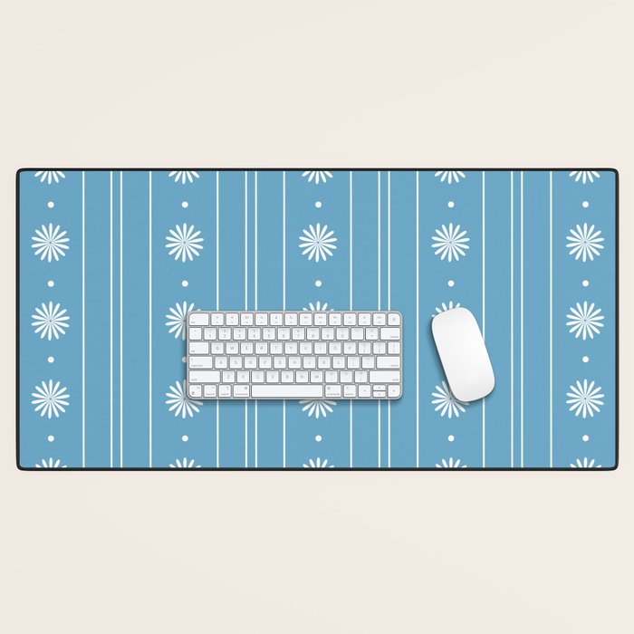 Daisy Stripes Pattern in Light Blue and White Desk Mat Gallery Image 1