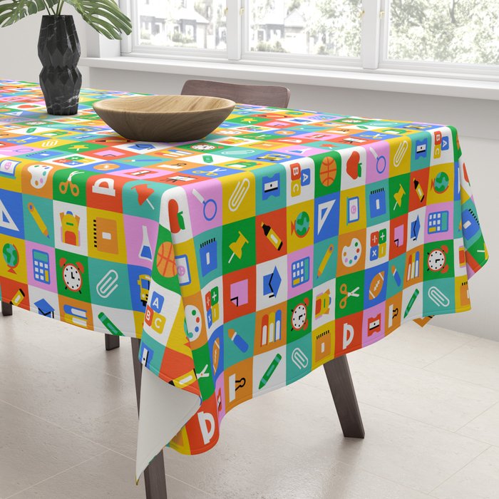 Colorful back to school geometric mosaic pattern Tablecloth Gallery Image 3