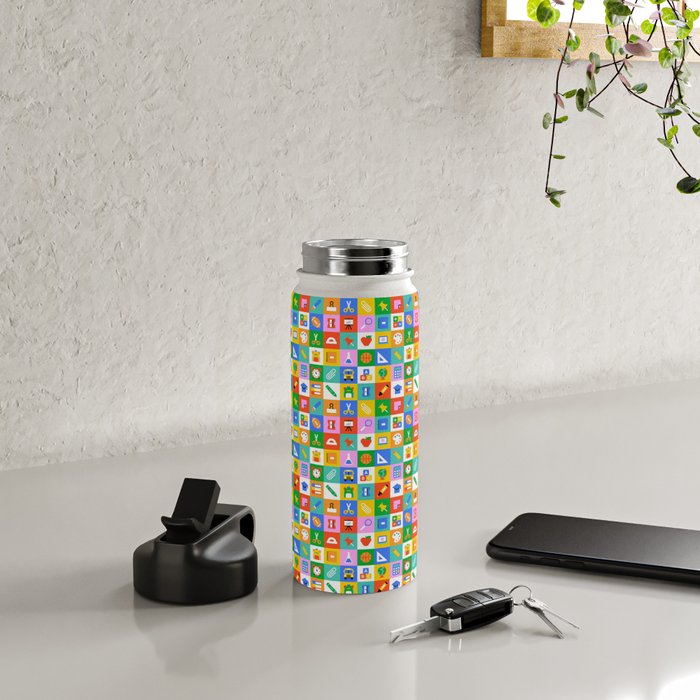Colorful back to school geometric mosaic pattern Water Bottle Gallery Image 4
