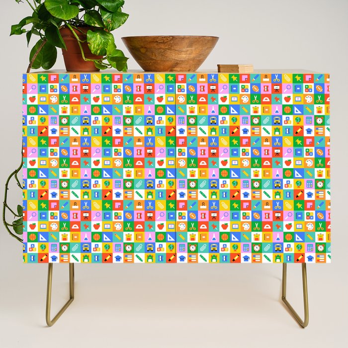 Colorful back to school geometric mosaic pattern Credenza Gallery Image 1