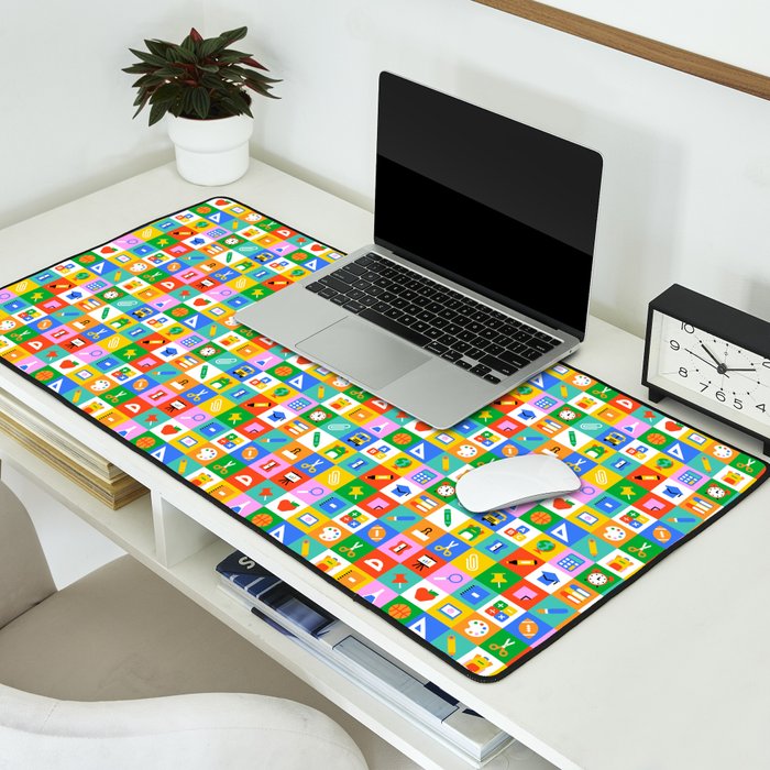 Colorful back to school geometric mosaic pattern Desk Mat Gallery Image 2